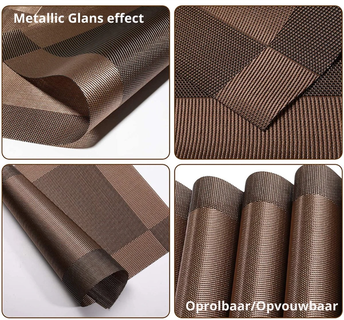 Four Love Placemats Kunststof - Kleur Bruin - Set Van 6 Stuks - Anti Slip Tafelbeschermer - Tafeldecoratie - Housewarming Cadeau - 45 X 30 Cm 5 Four Love Placemats Kunststof - Kleur Bruin - Set Van 6 Stuks - Anti Slip Tafelbeschermer - Tafeldecoratie - Housewarming Cadeau - 45 X 30 Cm - Afbeelding 3