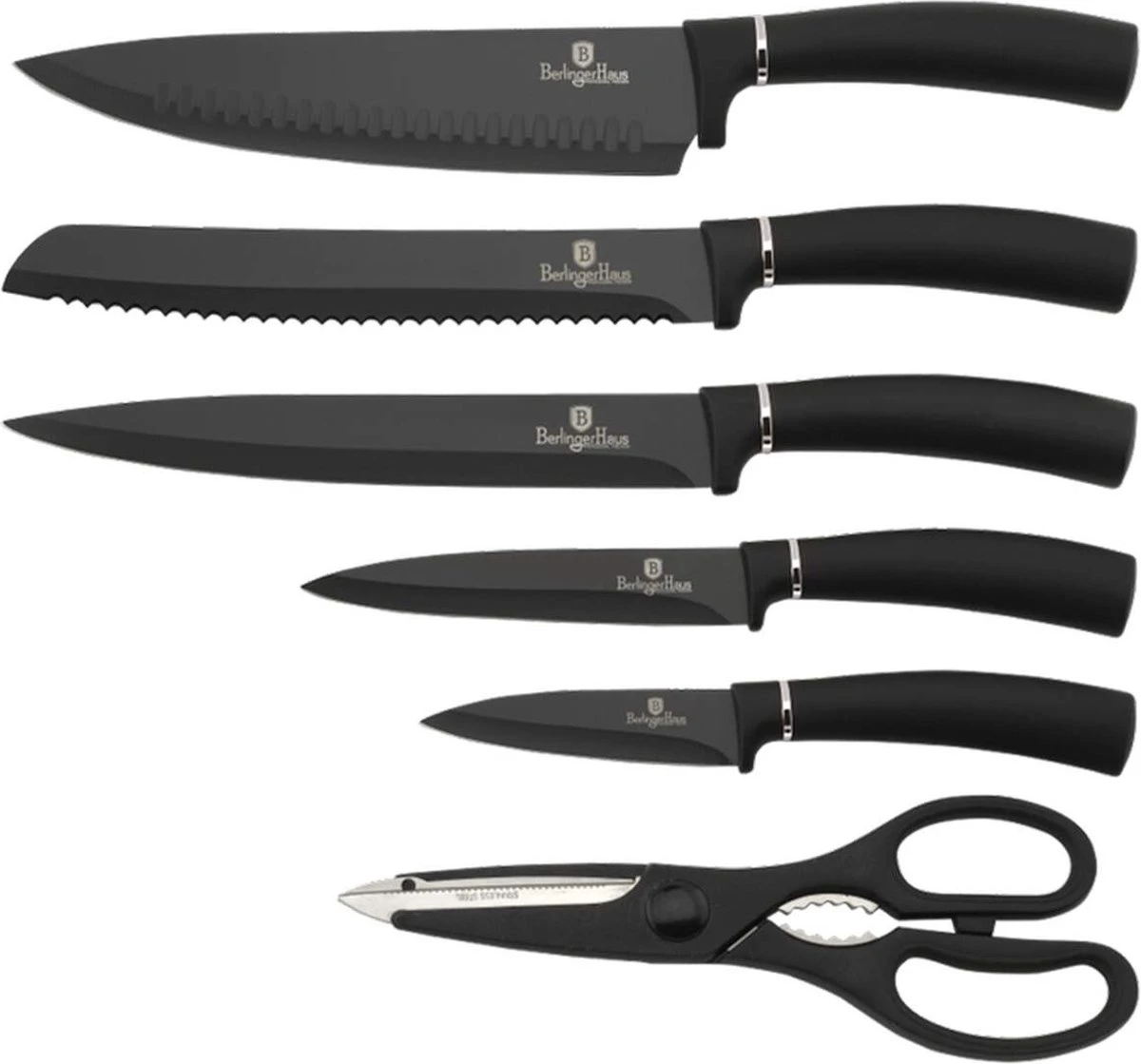 Berlinger Haus Messenset Met Messenblok - 7-delig - Zwart Met Zilveren Detail 4 Berlinger Haus Messenset Met Messenblok - 7-delig - Zwart Met Zilveren Detail - Afbeelding 2