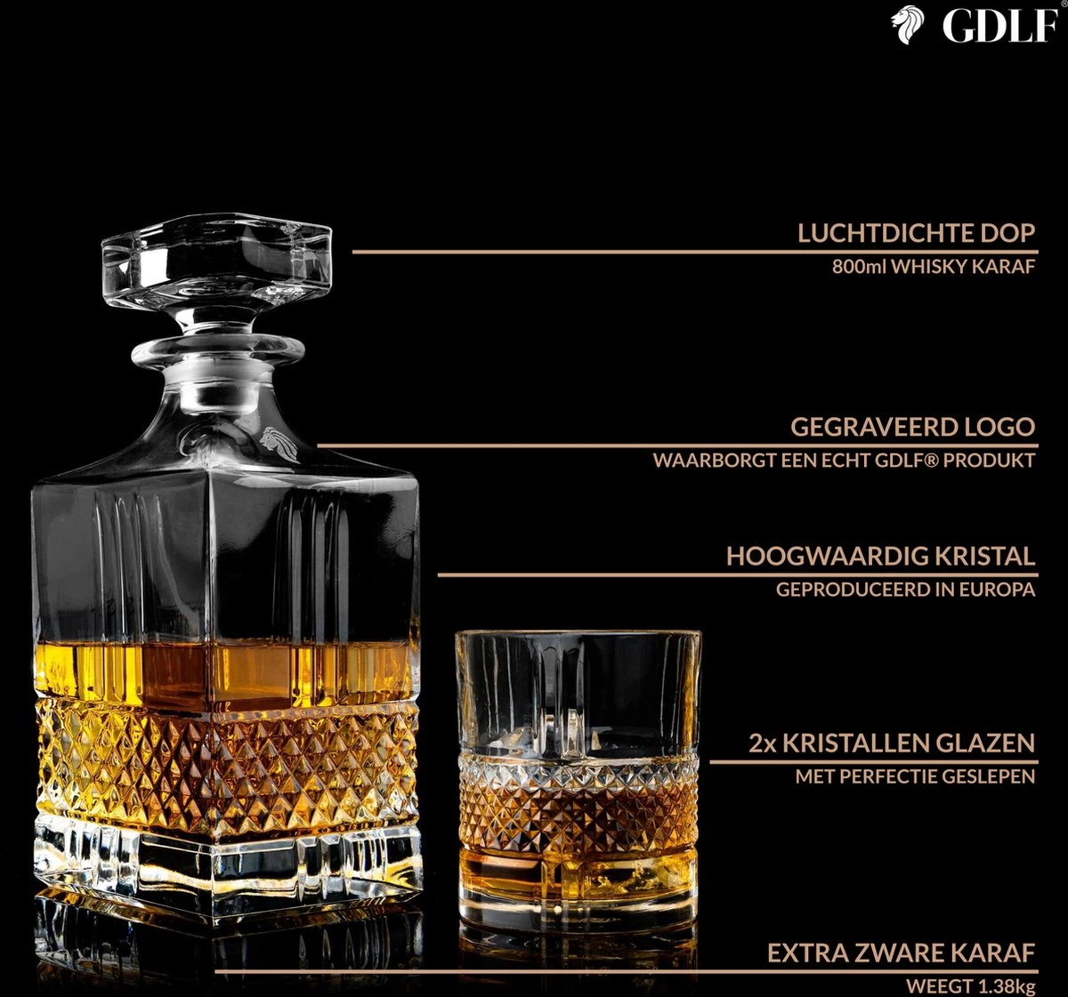 GDLF® Whiskey Set Superior Met Kristal Decanteer Karaf - Incl. 2 Kristallen Whiskey Glazen, Whiskey Karaf En Luxe Geschenkdoos - Hoogwaardig Kristal - Made In Europe - Whisky Karaf & 2 Whisky Glazen - Cadeau Voor Man & Vrouw 8 GDLF® Whiskey Set Superior Met Kristal Decanteer Karaf - Incl. 2 Kristallen Whiskey Glazen, Whiskey Karaf En Luxe Geschenkdoos - Hoogwaardig Kristal - Made In Europe - Whisky Karaf & 2 Whisky Glazen - Cadeau Voor Man & Vrouw - Afbeelding 6