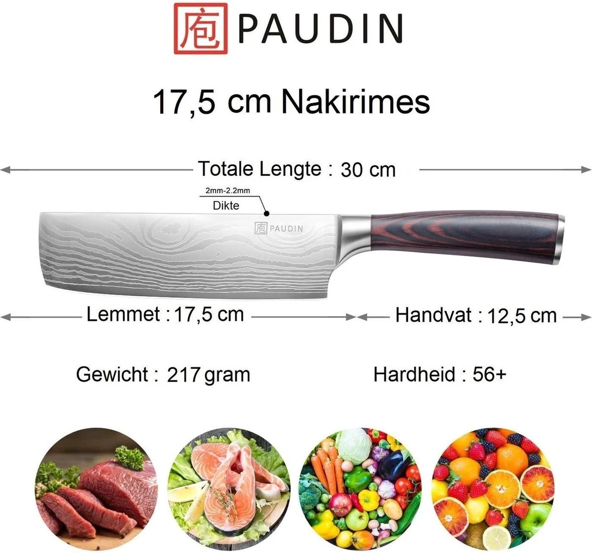 PAUDIN N6 Professioneel RVS Japans Nakiri Mes - 17,5 Cm - Hoogwaardig Roestvast Duits Carbonstaal - Damascus Patroon - Cadeau Tip 4 PAUDIN N6 Professioneel RVS Japans Nakiri Mes - 17,5 Cm - Hoogwaardig Roestvast Duits Carbonstaal - Damascus Patroon - Cadeau Tip - Afbeelding 2