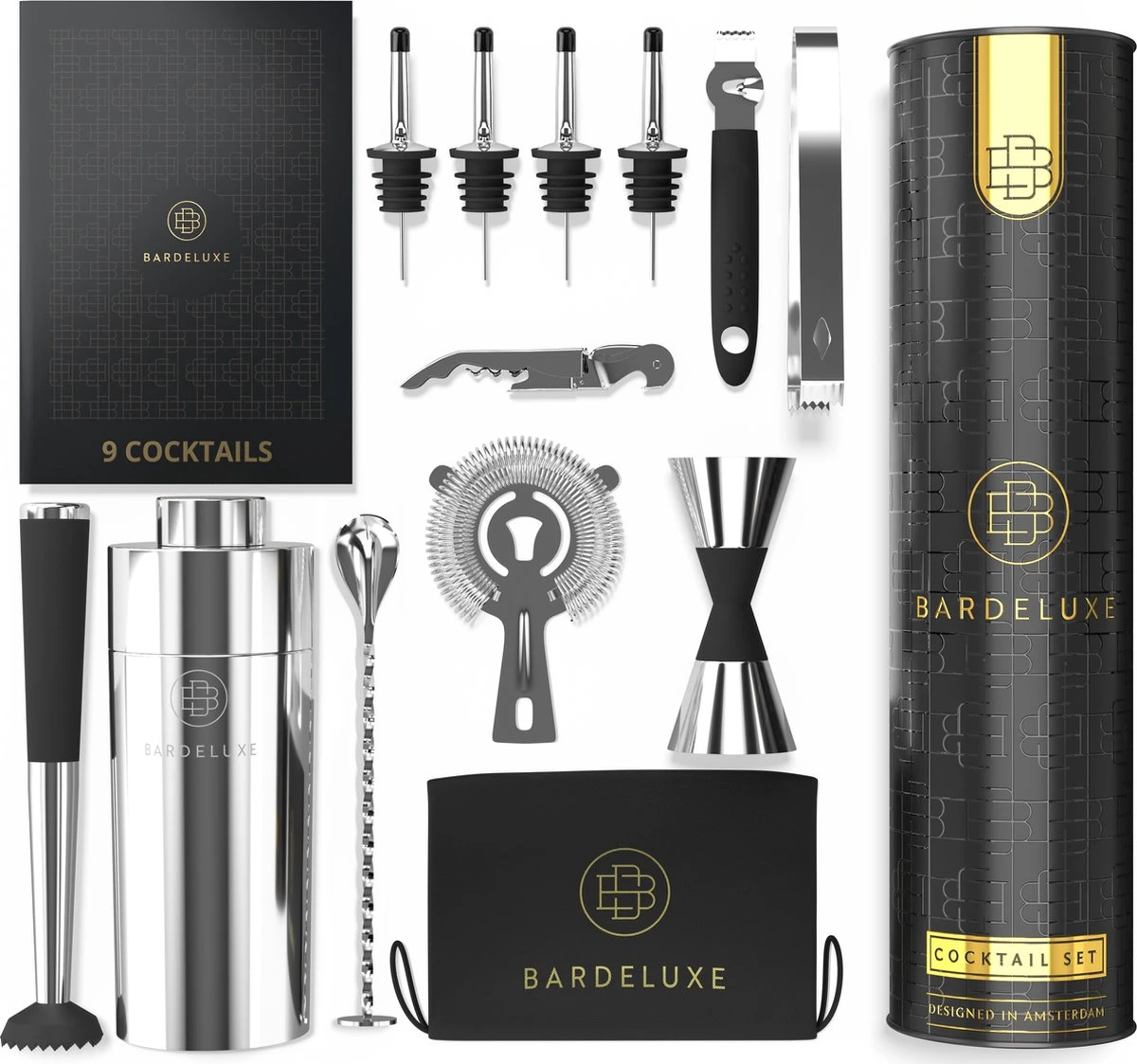 BarDeluxe® Cocktail Set - 12-Delig - Cocktailset - Cocktail Shaker Set - Inclusief Cocktail Shaker - Cocktail Recepten Boek - Cadeau Voor Man - Cadeau Voor Vrouw - Luxe Cadeauverpakking & Bewaarhoes - Cocktail Set Zilver 4 BarDeluxe® Cocktail Set - 12-Delig - Cocktailset - Cocktail Shaker Set - Inclusief Cocktail Shaker - Cocktail Recepten Boek - Cadeau Voor Man - Cadeau Voor Vrouw - Luxe Cadeauverpakking & Bewaarhoes - Cocktail Set Zilver - Afbeelding 2