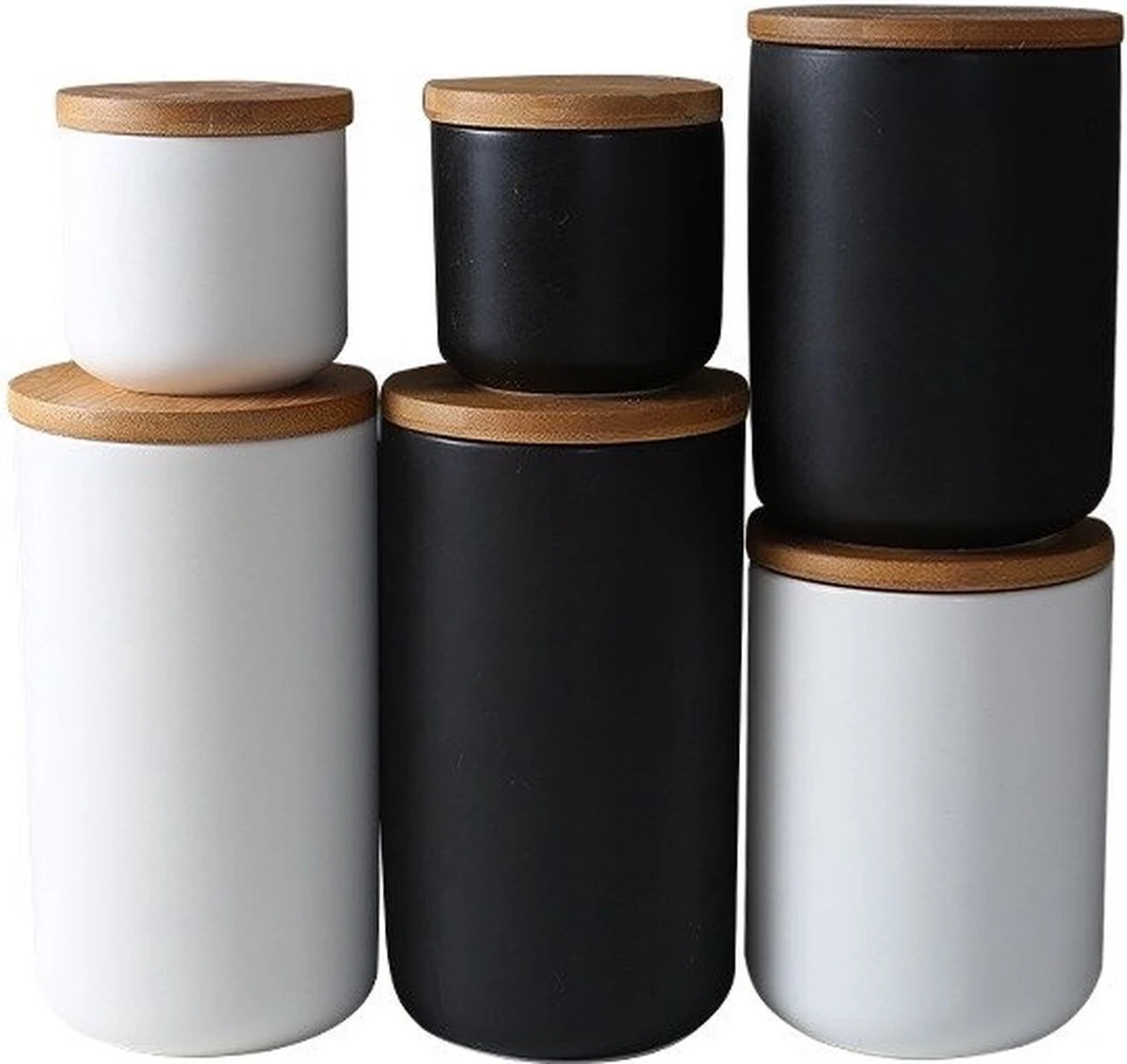Voorraadpotten Keramiek - Suikerpot 3 Stuks - Deksel Bamboe - Luchtdict Voorraadbussen Potten - Wit 6 Voorraadpotten Keramiek - Suikerpot 3 Stuks - Deksel Bamboe - Luchtdict Voorraadbussen Potten - Wit - Afbeelding 4