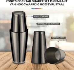 YONO Cocktail Set 10-Delig - RVS Cocktailshaker 800ml Met Bar Accessoires - Space Grey -Skimask 1200x1133 6