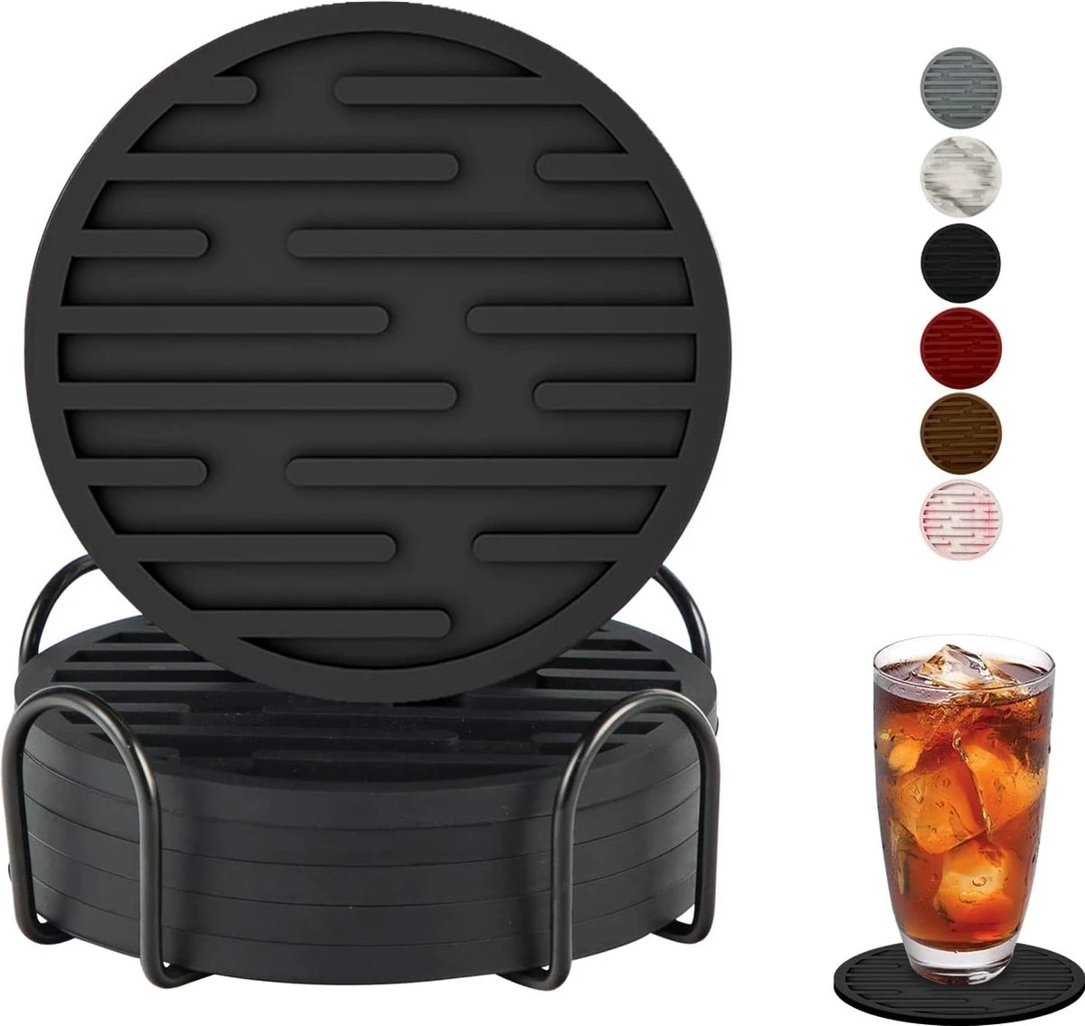 BOTC Siliconen Onderzetters Met Houder - Set Van 10 - Onderzettersset - Onderzetters Voor Glazen - Zwart 3 BOTC Siliconen Onderzetters Met Houder - Set Van 10 - Onderzettersset - Onderzetters Voor Glazen - Zwart