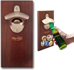 Sterke Magnetische Bieropener Muur - Luxe Flesopener – Cadeau Voor Hem Haar Man Vrouw – Valentijn - Hout - Qwality
