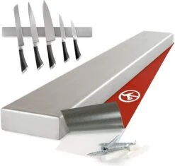 Messen Magneet Strip RVS 40 Cm– 100% Magnetische Messenhouder – Met Sterke 3M Plakstrip – Messenblok