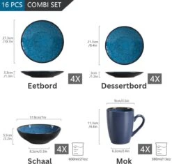Serviesset – 16 Delig – 4 Persoons – Porselein - Luxe - Blauw -Skimask 1200x1143 11