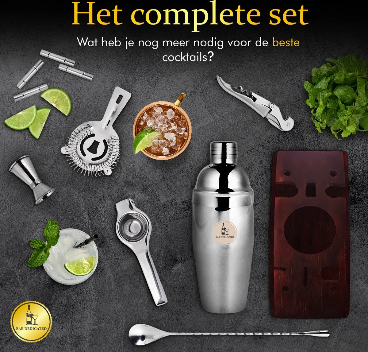 Bar Dedicated - Cocktail Shaker Luxe - Cocktail Set 750 ML - Inclusief Nederlandstalig Receptenboek - Pasen 6 Bar Dedicated - Cocktail Shaker Luxe - Cocktail Set 750 ML - Inclusief Nederlandstalig Receptenboek - Pasen - Afbeelding 4