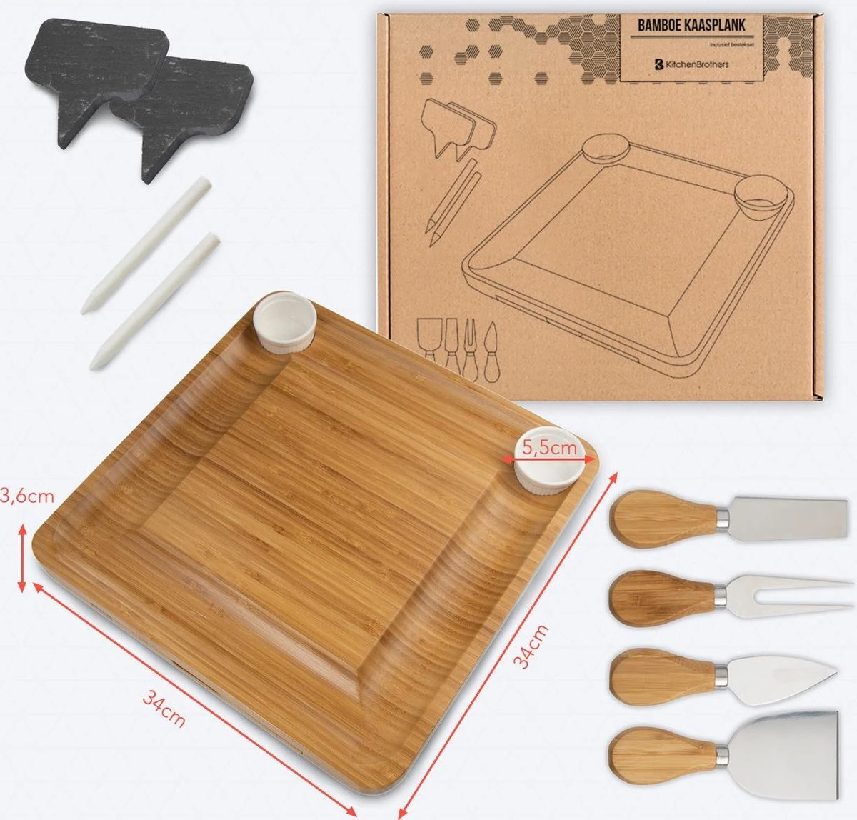 KitchenBrothers Borrelplank - Tapasplank - Uitschuifbaar - Complete Set Met Messen - Bamboe 10 KitchenBrothers Borrelplank - Tapasplank - Uitschuifbaar - Complete Set Met Messen - Bamboe - Afbeelding 8