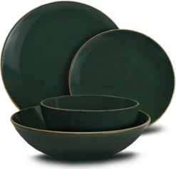 Keremika Serviesset 24 Delig 6 Persoons - Bordenset - Dinerborden - Aardewerk - Groen Met Goude Randen -Skimask 1200x1149 10