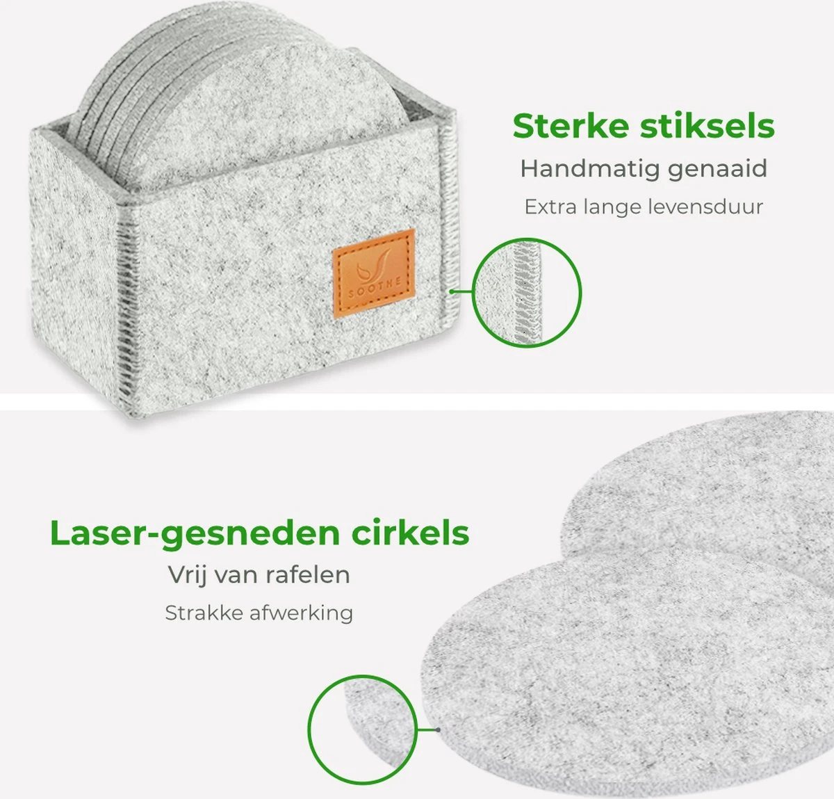 Soothe Onderzetters Voor Glazen - Vilt 10 Stuks – Lichtgrijs – Onderzetters Met Houder – Handgemaakt - Hittebestendig, Absorberend En Duurzaam 5 Soothe Onderzetters Voor Glazen - Vilt 10 Stuks – Lichtgrijs – Onderzetters Met Houder – Handgemaakt - Hittebestendig, Absorberend En Duurzaam - Afbeelding 3