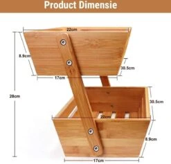Fruitmand – 2 Laags – Hout – Aardappelbak - Aanrecht Organiser - Fruitkistje - Fruitschaal – Fruitmand -Schaal Decoratie - Voor Fruit / Groente / Snacks / Brood -Skimask 1200x1150 13