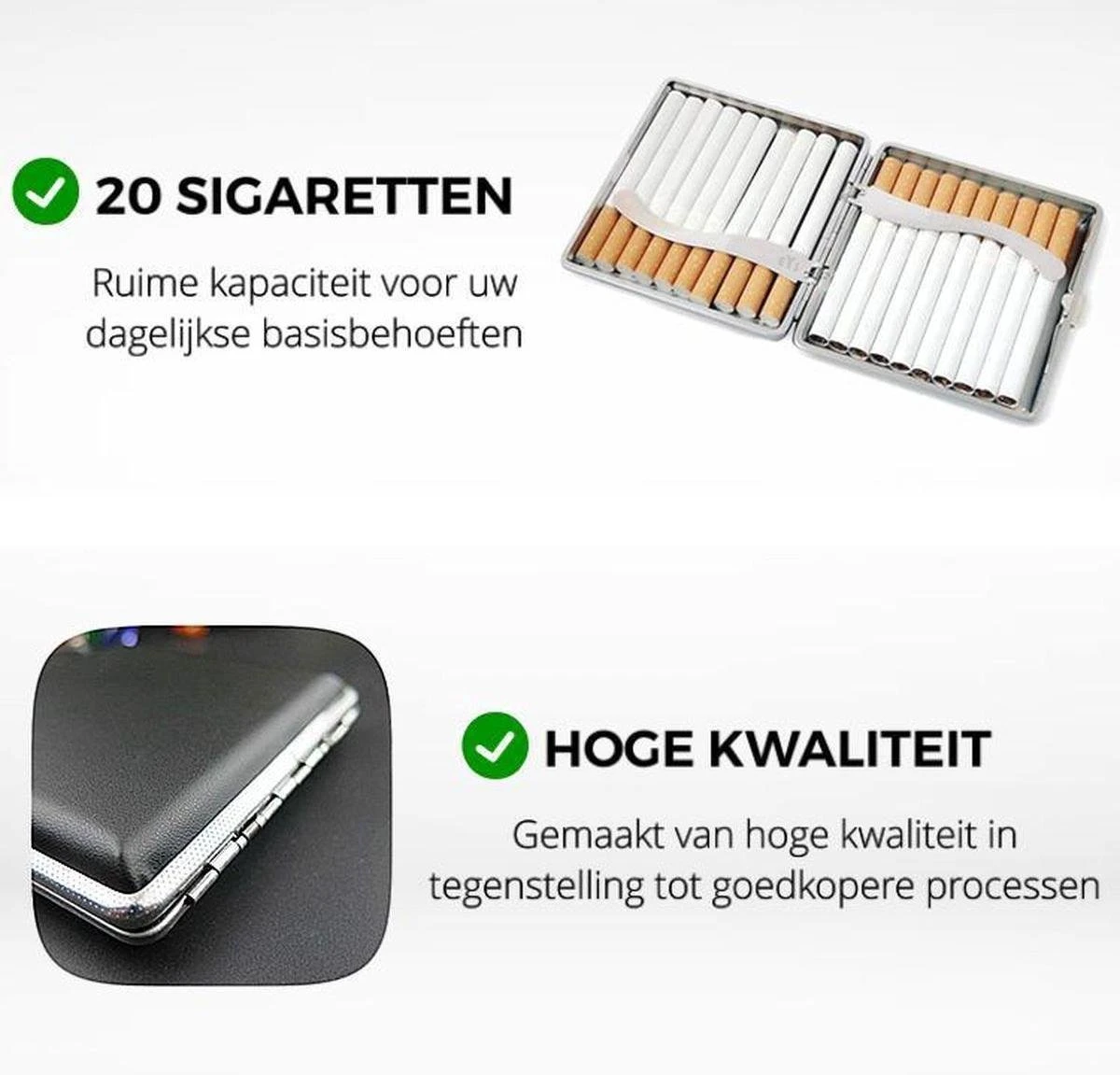 EYSLife Sigaretten Doosje + Aansteker Hoesje - Met Veerkrachige Houders - 20 Sigaretten - Leder - Extra Stevig - Roestvrij - Sigarettenhouder - Box / Opbergdoosje 5 EYSLife Sigaretten Doosje + Aansteker Hoesje - Met Veerkrachige Houders - 20 Sigaretten - Leder - Extra Stevig - Roestvrij - Sigarettenhouder - Box / Opbergdoosje - Afbeelding 3