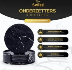 Swissl Leren Onderzetters - Marmer Onderzetters Voor Glazen - Kunstleren Onderleggers Met Houder - Glasonderzetters - Coasters – Zwart - Rond 11 Swissl Leren Onderzetters - Marmer Onderzetters Voor Glazen - Kunstleren Onderleggers Met Houder - Glasonderzetters - Coasters – Zwart - Rond -Skimask 1200x1153 22