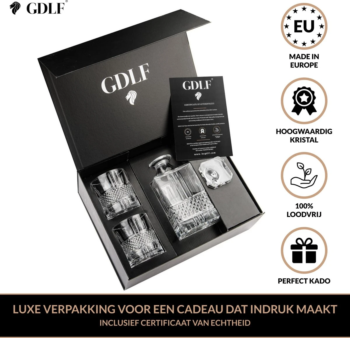 GDLF® Whiskey Set Superior Met Kristal Decanteer Karaf - Incl. 2 Kristallen Whiskey Glazen, Whiskey Karaf En Luxe Geschenkdoos - Hoogwaardig Kristal - Made In Europe - Whisky Karaf & 2 Whisky Glazen - Cadeau Voor Man & Vrouw 7 GDLF® Whiskey Set Superior Met Kristal Decanteer Karaf - Incl. 2 Kristallen Whiskey Glazen, Whiskey Karaf En Luxe Geschenkdoos - Hoogwaardig Kristal - Made In Europe - Whisky Karaf & 2 Whisky Glazen - Cadeau Voor Man & Vrouw - Afbeelding 5
