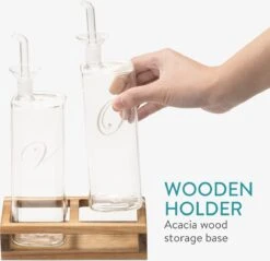 Navaris Set Van Oliefles En Azijnfles - Twee Navulbare Flesjes Met Schenktuit - Glazen Flessen Met Dispenser Voor Azijn En Olie - In Houten Houder -Skimask 1200x1159 16