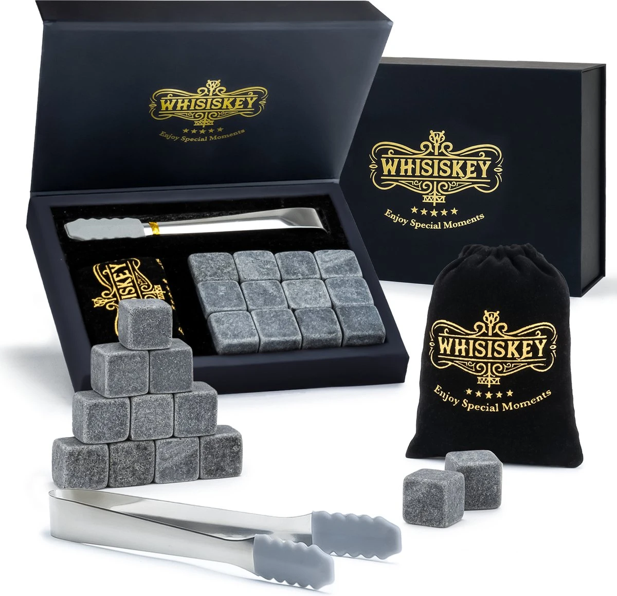 Whisiskey Luxe Whiskey Stones Set - 12 Stuks - Natuursteen Whiskey Stenen Voor Glazen - IJsblokjes - Ijstang - Fluwelen Opbergzak - Herbruikbare IJsblokjes - IJklontjes Steen - Ice Cube - Cadeau Voor Man & Vrouw 3 Whisiskey Luxe Whiskey Stones Set - 12 Stuks - Natuursteen Whiskey Stenen Voor Glazen - IJsblokjes - Ijstang - Fluwelen Opbergzak - Herbruikbare IJsblokjes - IJklontjes Steen - Ice Cube - Cadeau Voor Man & Vrouw