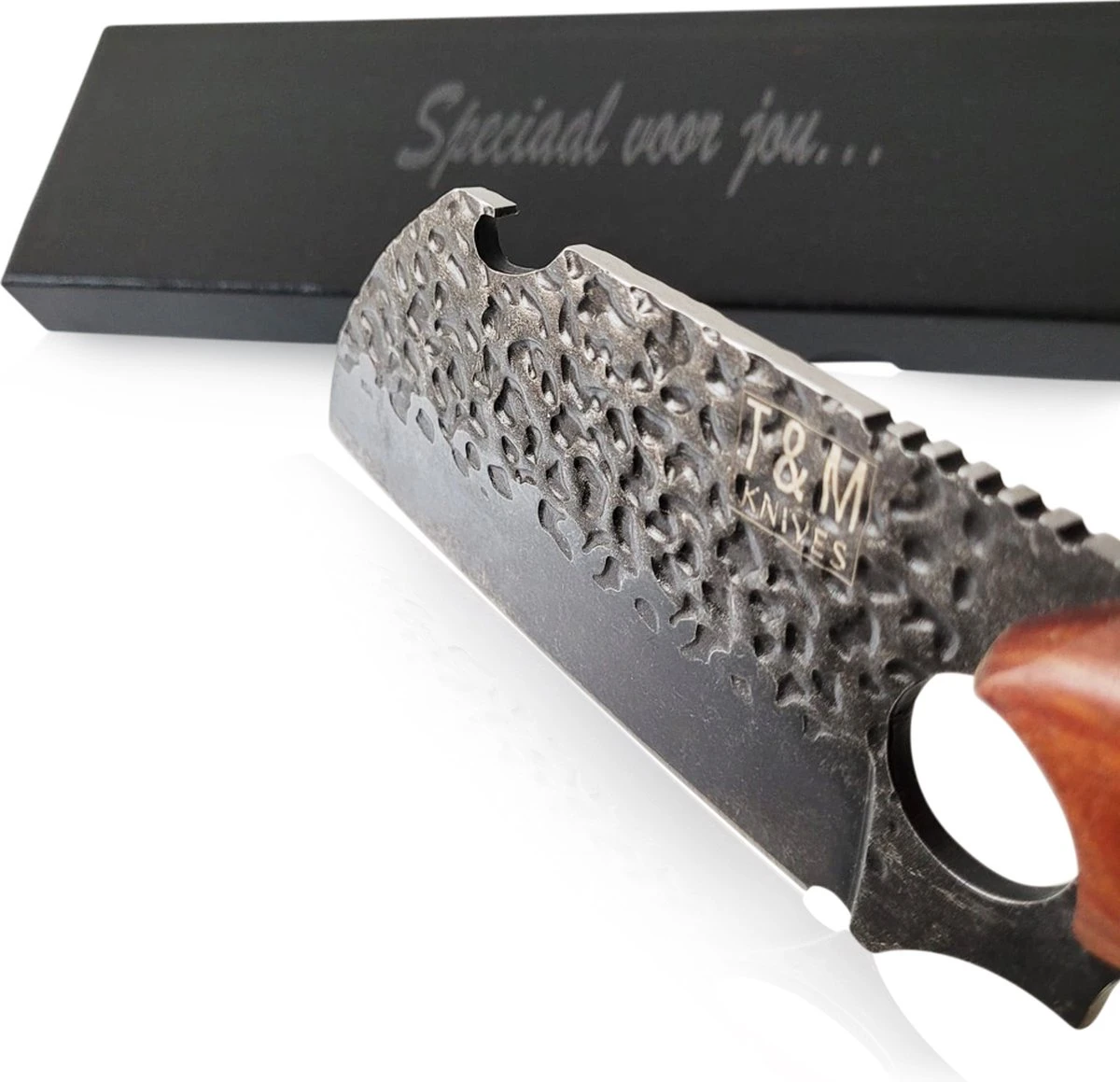 Gehamerd Koksmes Met Opener - Professioneel En Vlijmscherp - BBQ Mes 9 Gehamerd Koksmes Met Opener - Professioneel En Vlijmscherp - BBQ Mes - Afbeelding 7