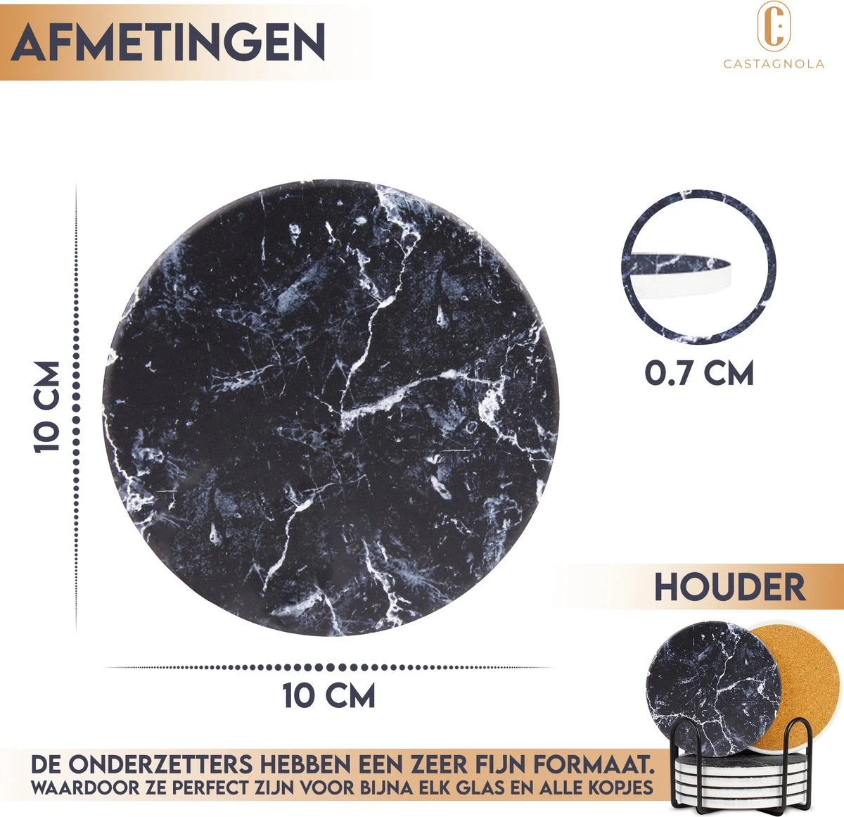 Castagnola Keramische Onderzetters Met Houder – Onderzetters Voor Glazen – Onderzetters Design – Onderzettersset – Drink Onderzetters – Keramisch – Kurk – Set Van 6 – Grijs/Zwart 10 Castagnola Keramische Onderzetters Met Houder – Onderzetters Voor Glazen – Onderzetters Design – Onderzettersset – Drink Onderzetters – Keramisch – Kurk – Set Van 6 – Grijs/Zwart - Afbeelding 8