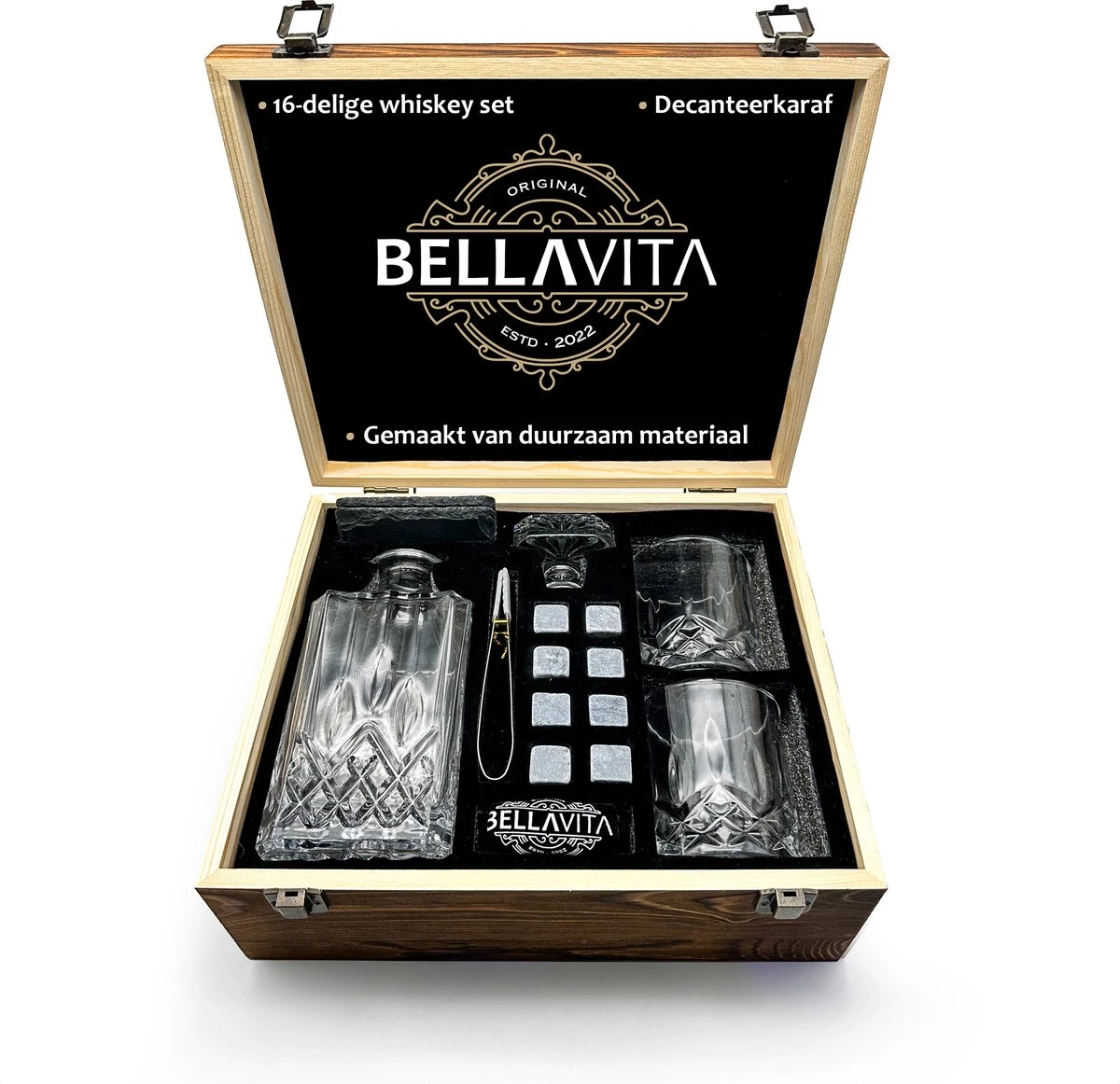 BELLAVITA Whiskey Set - 750 Ml Whiskey Karaf - 2 Whiskey Glazen - Whiskey - Whisky - 8 Whiskey Stones - Decanteerkaraf - Decanter Set - Rum - Karaf 4 BELLAVITA Whiskey Set - 750 Ml Whiskey Karaf - 2 Whiskey Glazen - Whiskey - Whisky - 8 Whiskey Stones - Decanteerkaraf - Decanter Set - Rum - Karaf - Afbeelding 2