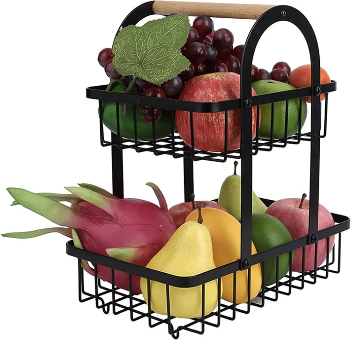 Fruitschaal Etagere 2 Lagen Voor Keuken - Rond - Large - 30x18x32 - Fruitmand Zwart Metaal - Keuken Organizer - Industrieel 5 Fruitschaal Etagere 2 Lagen Voor Keuken - Rond - Large - 30x18x32 - Fruitmand Zwart Metaal - Keuken Organizer - Industrieel - Afbeelding 3