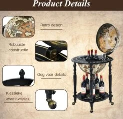 Costway - Wijnrek - Globebar - Wijnbar - Wereldbol Bar - ⌀ 56 Cm - Cremewit/Zwart -Skimask 1200x1164 6