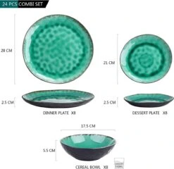 Merkloos Combiservies, 24-delig Coco Tafelservies Van Aardewerk, Raku Glazuur Effect Serviesset, Bevat Mueslikommen, Dessertborden En Dinerborden Voor 8 Personen In Vintage Look, Groen -Skimask 1200x1165 13