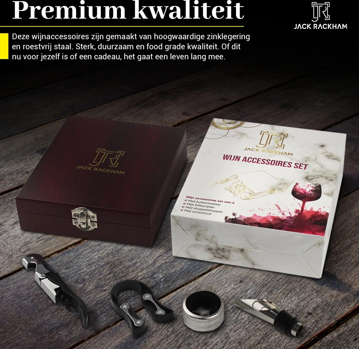 Wijnset - Wijn Accessoires - Geschenkset - Kurkentrekker - Druppelstopper - Wijnopener - Foliesnijder - Jack Rackham 7 Wijnset - Wijn Accessoires - Geschenkset - Kurkentrekker - Druppelstopper - Wijnopener - Foliesnijder - Jack Rackham - Afbeelding 5