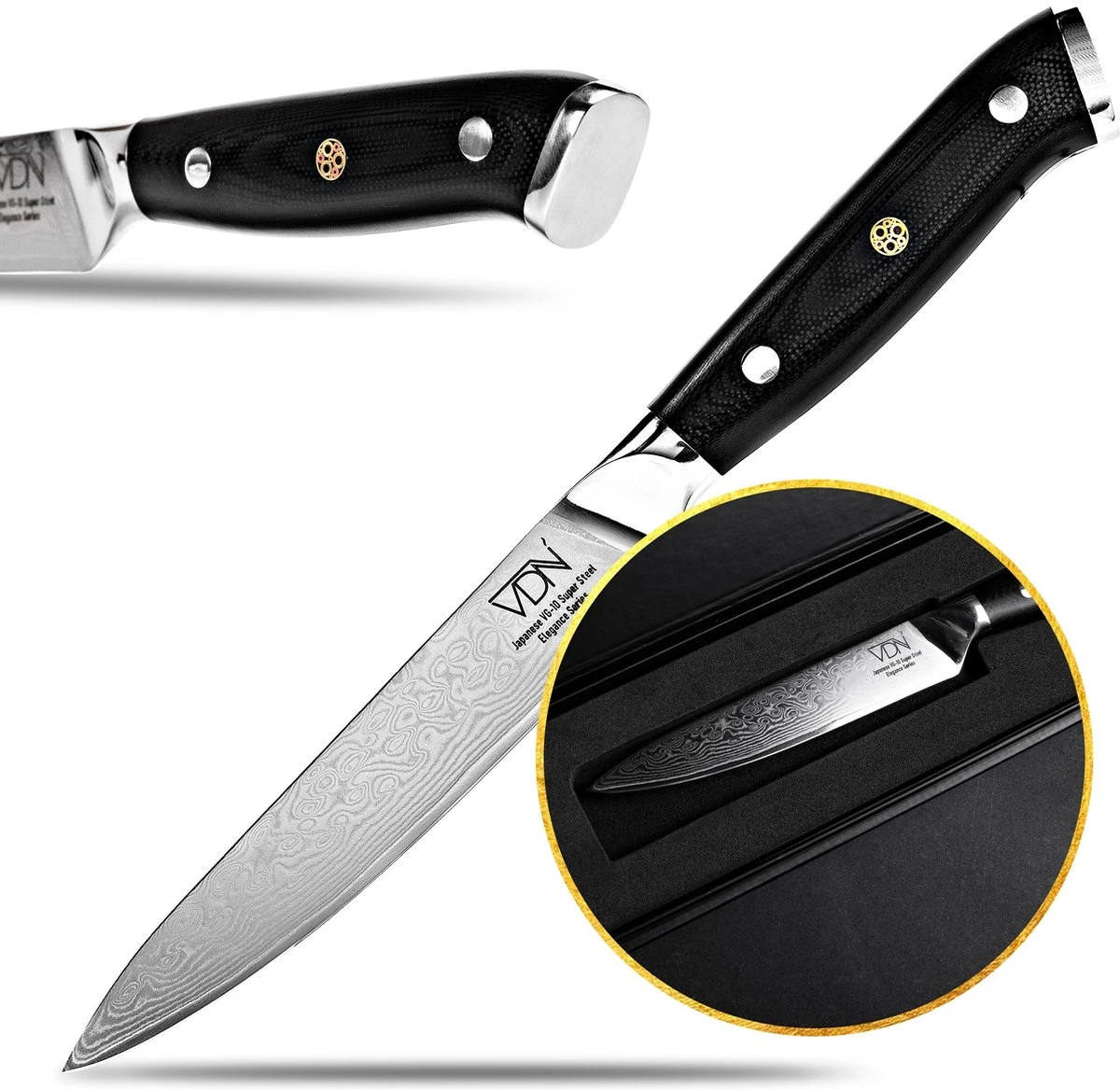 VDN Universeel Officemes Damascus - Elegance Serie - VG-10 Japans Damaststaal - 67 Lagen Staal 3 VDN Universeel Officemes Damascus - Elegance Serie - VG-10 Japans Damaststaal - 67 Lagen Staal