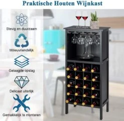 LUXGOODS Wijnkast Voor 20 Flessen, Wijnrek, Wijn Fles Organisator Opslag Plank Weergeven Houten Wijnrek Met Glas Hanger En Fles Houder (Zwart) -Skimask 1200x1170 11