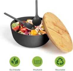 Smart Kitchen Grote Slakom Set Met Bamboe Deksel – Saladeschaal 25cm – Serveerschaal – Fruitschaal – Mengkom – Zwart -Skimask 1200x1170 13