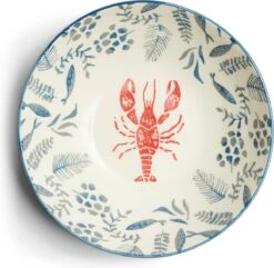 Riviera Maison Serveerschaal Keramiek Met Vissen En Kreeft - First Catch Serving Bowl - Blauw - Keramiek - 1 Stuk