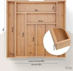 Gadgy Uitschuifbare Bestekbak - Uitschuifbare Bestekcassette Hout - Besteklade - Ladeverdeler - 6/8 Vakken - Bamboe -Skimask 1200x1173 7