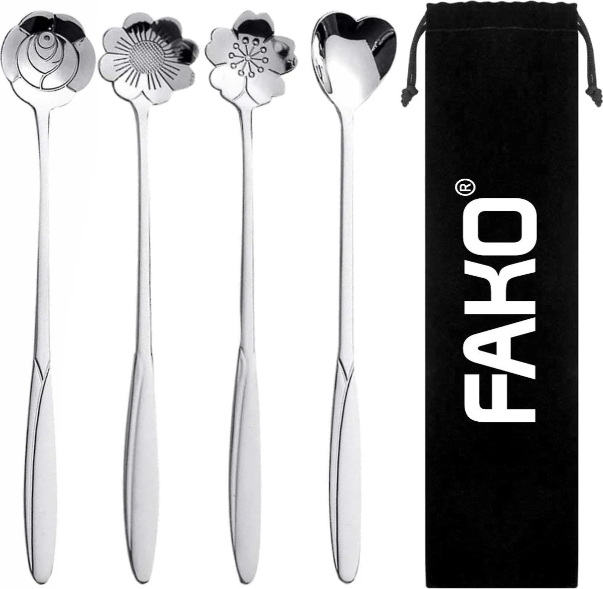 Fako Bijoux® - 4 Lange Lepels Bloem Motief - Latte Macchiato - Longdrink - Cocktail - Dessert - IJs - Koffie - Zilver - 4 Stuks - Bewaarzakje 3 Fako Bijoux® - 4 Lange Lepels Bloem Motief - Latte Macchiato - Longdrink - Cocktail - Dessert - IJs - Koffie - Zilver - 4 Stuks - Bewaarzakje