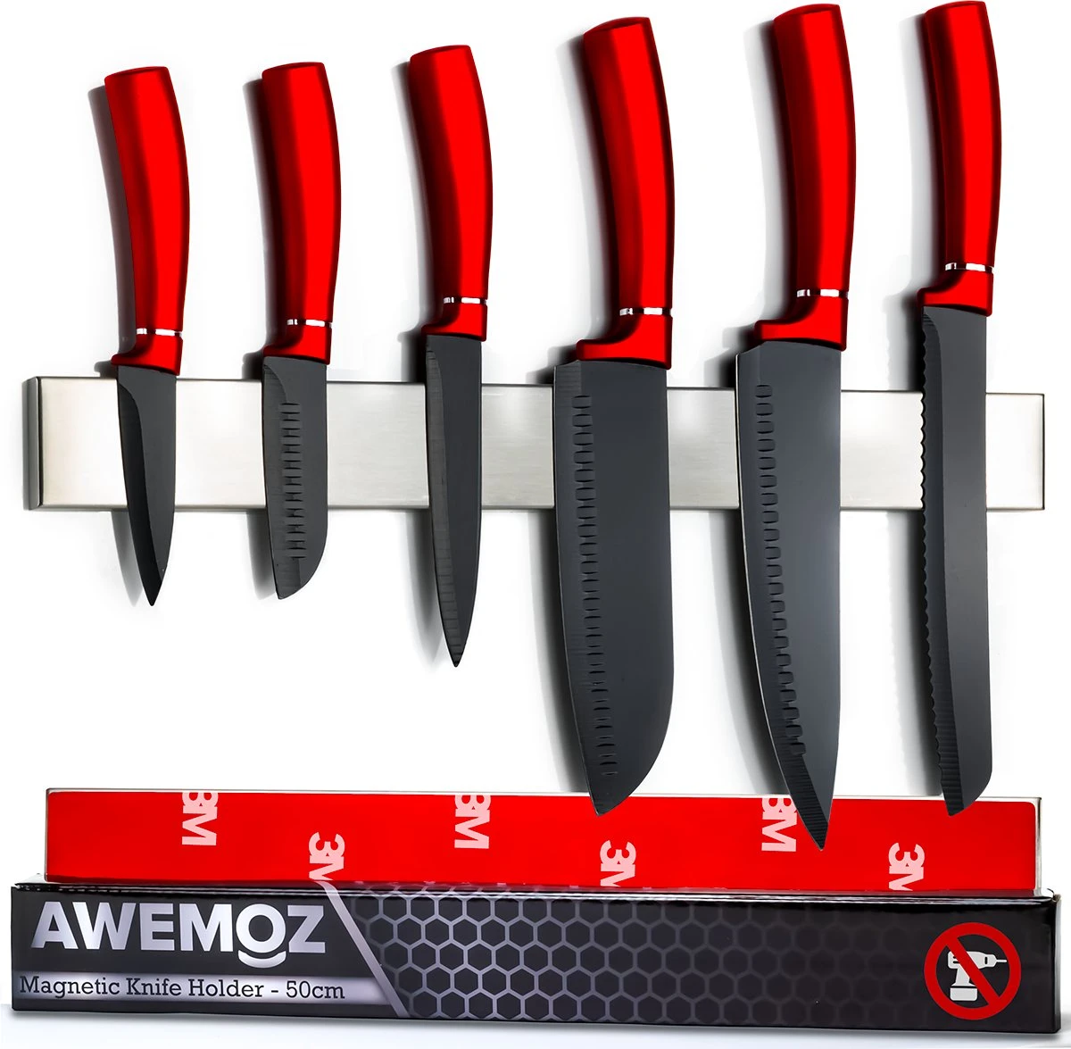 AWEMOZ Magnetische Messenhouder - Messenmagneet - Messenblok - Messenrek - Messenstrip - Zelfklevende Magneet Strip Voor Messen - 50 Cm 3 AWEMOZ Magnetische Messenhouder - Messenmagneet - Messenblok - Messenrek - Messenstrip - Zelfklevende Magneet Strip Voor Messen - 50 Cm