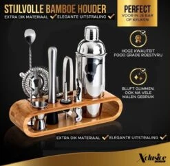 Xclusive-lifestyle® Luxe Cocktail Set - 16-Delige Cocktailset - Cocktail Shaker - 750ml - Robuuste Bamboe Houder - Nederlandstalig Receptboekje En RVS Cocktailrietjes - Luxe Cadeauverpakking - Een Uniek Kado -Skimask 1200x1176 6