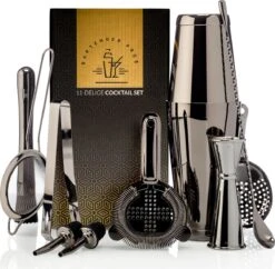 Cocktail Set Bartender Pros™ - Cocktail Shaker - 11-Delige Cocktailset - Boston Shaker - Cocktailshaker - Zwart - RVS