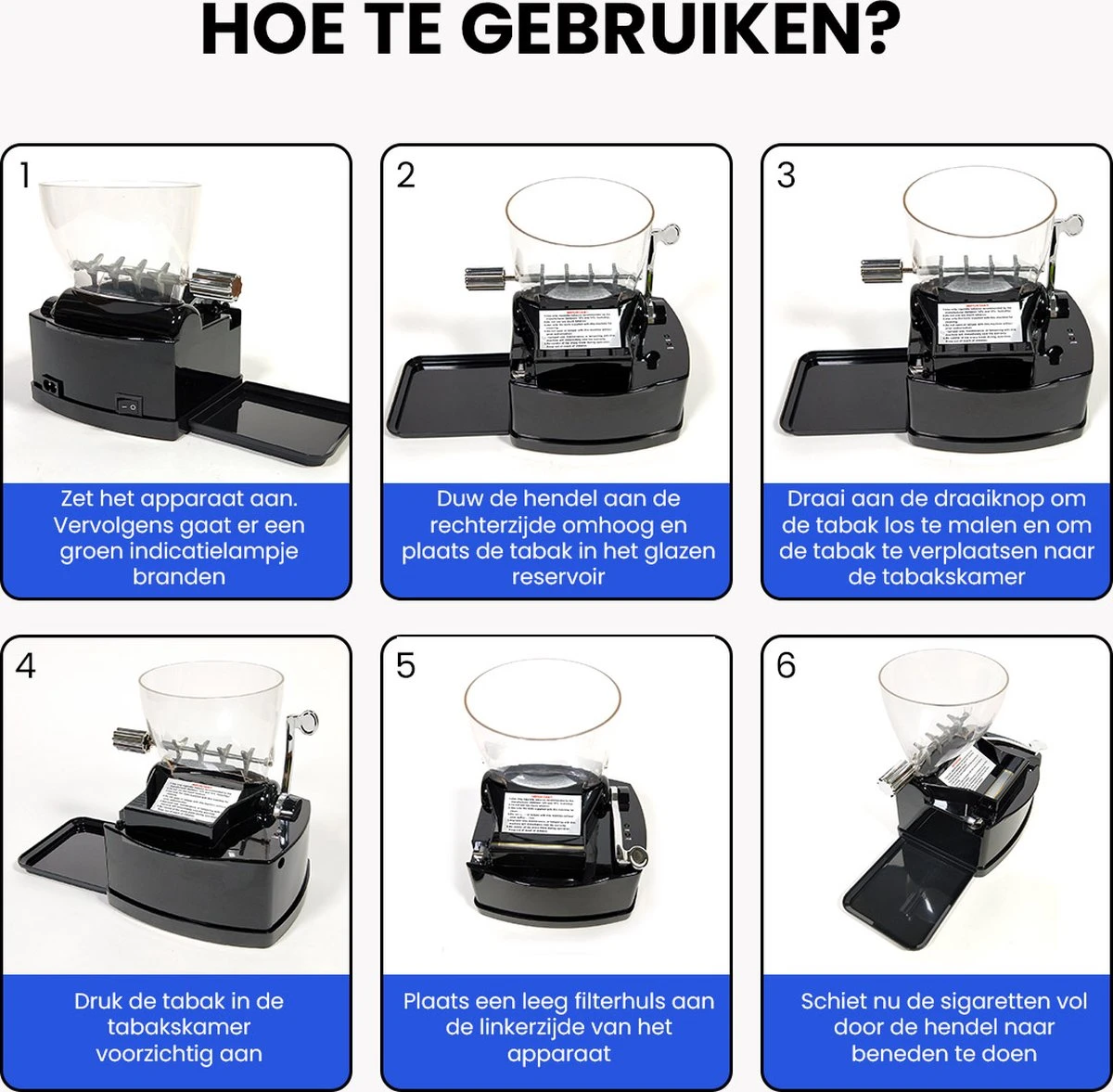 Rock&Rose Elektrische Sigarettenmaker - Inclusief Borsteltje - Sigarettenmakers - Sigarettenmachine - Electrische - Hulzenstopper - Zwart 6 Rock&Rose Elektrische Sigarettenmaker - Inclusief Borsteltje - Sigarettenmakers - Sigarettenmachine - Electrische - Hulzenstopper - Zwart - Afbeelding 4