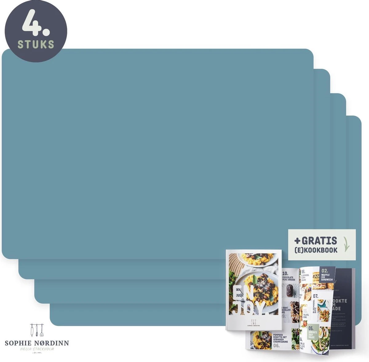 Placemats Van Sophie Nordinn® - Placemat Vaxjo (Turquiose) - Placemats Kunststof - Set 4 Stuks - 30x40 Cm 3 Placemats Van Sophie Nordinn® - Placemat Vaxjo (Turquiose) - Placemats Kunststof - Set 4 Stuks - 30x40 Cm