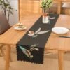 De Groen Home Bedrukt Velvet Textiel Tafelloper -Blauw&Bruin Veren - Runner 45x220