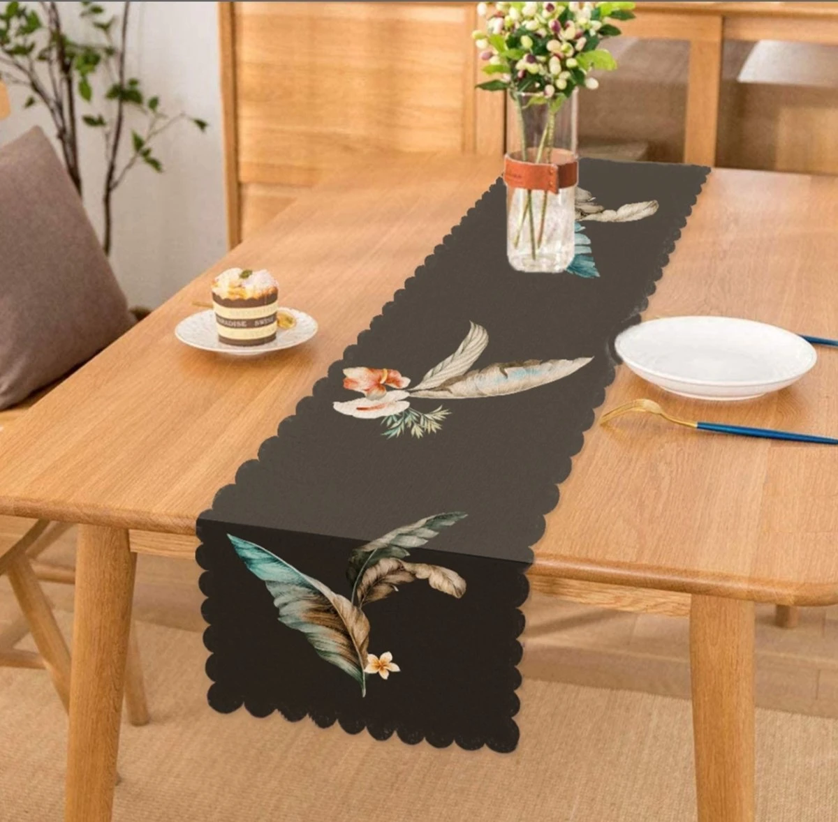 De Groen Home Bedrukt Velvet Textiel Tafelloper -Blauw&Bruin Veren - Runner 45x220 3 De Groen Home Bedrukt Velvet Textiel Tafelloper -Blauw&Bruin Veren - Runner 45x220