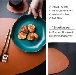 LUTCHOS Placemat Set - 12 Delig - Glorious Green - Lederlook - Waterafstotend - Krasbestendig -Skimask 1200x1180 16