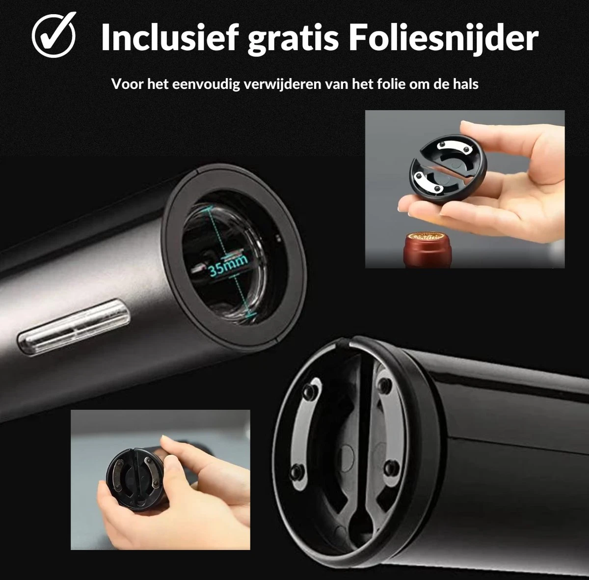 Merkloos Elektrische Kurkentrekker - Wijnopener - Luxe Set - Wijn Opener Accessoires - Kurkentrekker - Flessenopener - Wijnstopper - Foliesnijder - Complete Set 6 Merkloos Elektrische Kurkentrekker - Wijnopener - Luxe Set - Wijn Opener Accessoires - Kurkentrekker - Flessenopener - Wijnstopper - Foliesnijder - Complete Set - Afbeelding 4