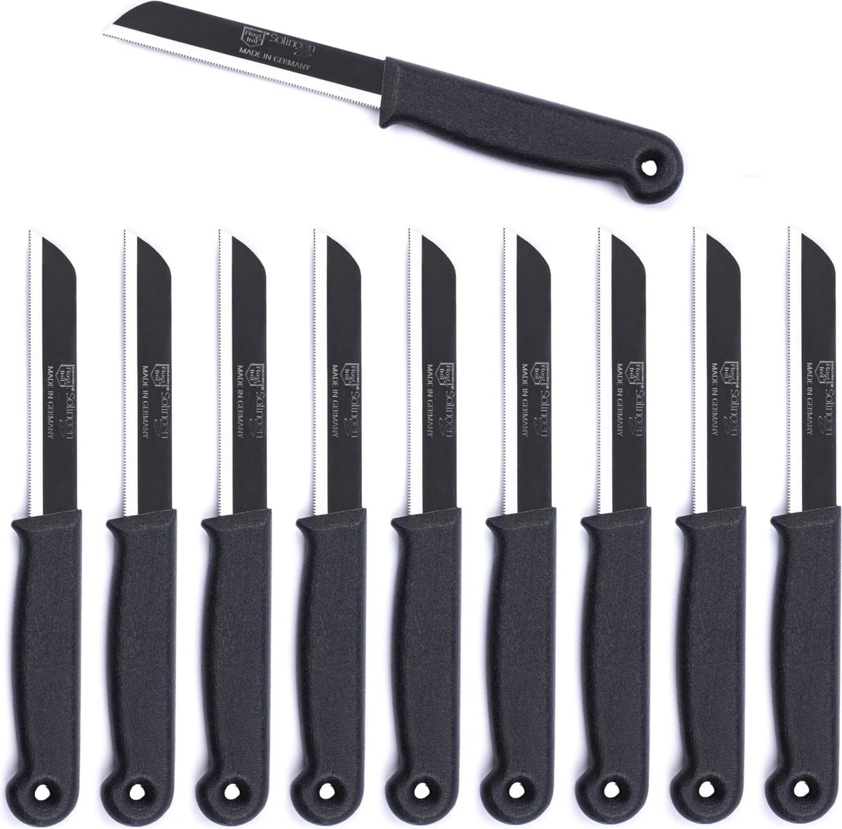 Solingen Kartelmes - Tomatenmes Met Kartel - RVS - 18,5 Cm Met "Blade Cover" - Zwart - 10 Stuks 3 Solingen Kartelmes - Tomatenmes Met Kartel - RVS - 18,5 Cm Met "Blade Cover" - Zwart - 10 Stuks