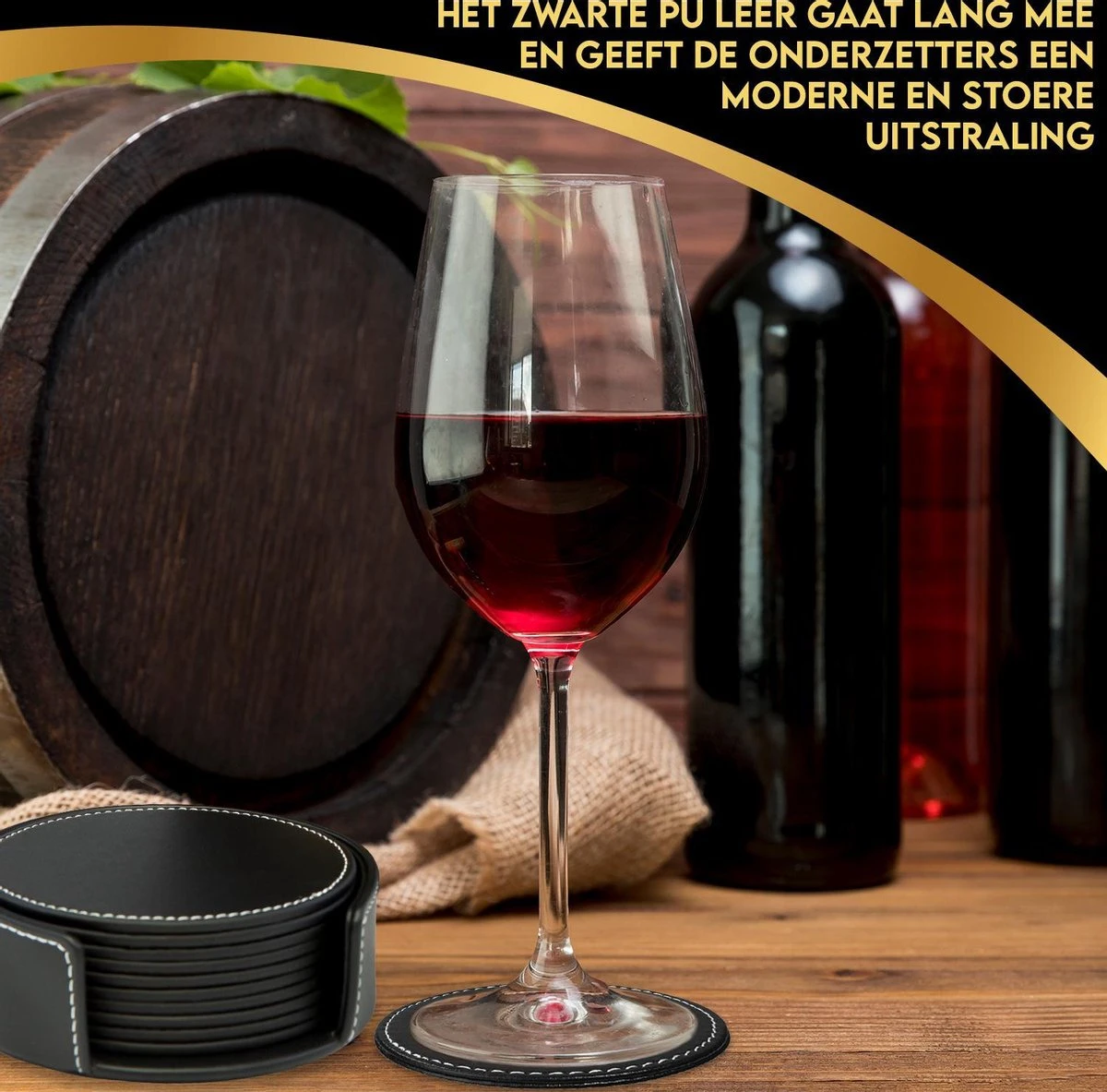Vaja Trends Luxe Leren Onderzetters Voor Glazen - Met Houder - Set Van 10 - Zwart - Waterafstotend En Hittebestendig 4 Vaja Trends Luxe Leren Onderzetters Voor Glazen - Met Houder - Set Van 10 - Zwart - Waterafstotend En Hittebestendig - Afbeelding 2