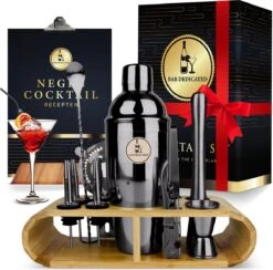 Bar Dedicated - Cocktail Shaker Set - 16 Delig - Cocktail Set Zwart - Met Nederlandstalig Receptenboek - Pasen