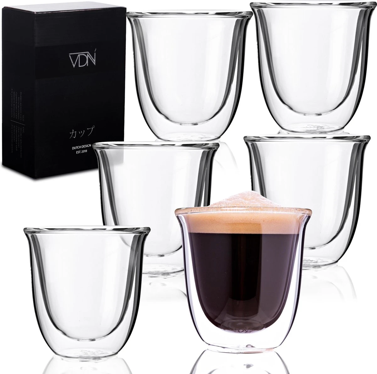 Dubbelwandige ESPRESSO Glazen Van Borosilicaat - Warme En Koude Dranken Kopjes - 70 ML - Set Van 6 3 Dubbelwandige ESPRESSO Glazen Van Borosilicaat - Warme En Koude Dranken Kopjes - 70 ML - Set Van 6