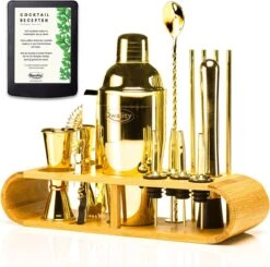 Cocktail Set - 20 Delig (750ml) - Cocktail Shaker Set - Incl. Nederlandstalig Recepten E-book – Valentijn - Luxe Cadeau Man Vrouw - Shaker Set – Goudkleurig – Qwality