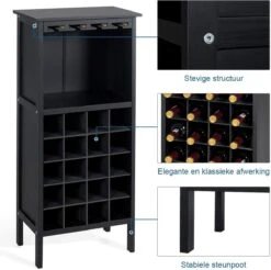 LUXGOODS Wijnkast Voor 20 Flessen, Wijnrek, Wijn Fles Organisator Opslag Plank Weergeven Houten Wijnrek Met Glas Hanger En Fles Houder (Zwart) -Skimask 1200x1193 13