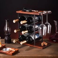 Nezr® Wijnrek - Luxe Design - Wijnrek Hout - Wijnrek Metaal - Wijnglashouder - Wijnfleshouder - Bruin -Skimask 1200x1193 14